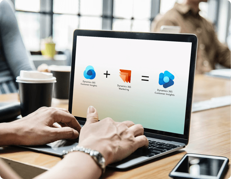 Laptop showing Microsoft Dynamics 365 Customer Insights and Marketing integration for unified customer profiles and AI-powered analytics by Alphavima Technologies Canada.